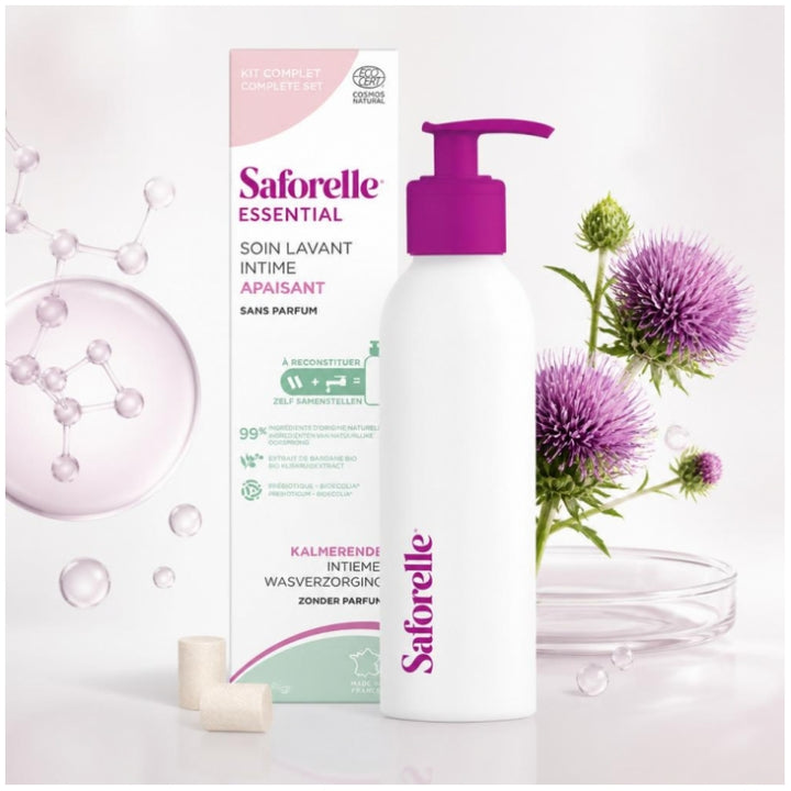 Saforelle Essential Starter Kit Soothing Replenishing Intima Wash Care 1 aluminium bottle + 2 dilution sticks