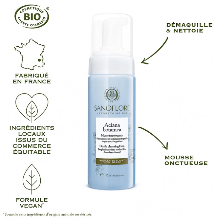 Sanoflore Aciana Botanica رغوة تنظيف لطيفة لجميع أنواع البشرة 150ml