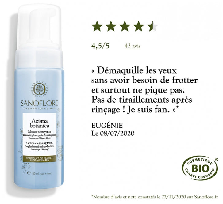 Sanoflore Aciana Botanica رغوة تنظيف لطيفة لجميع أنواع البشرة 150ml