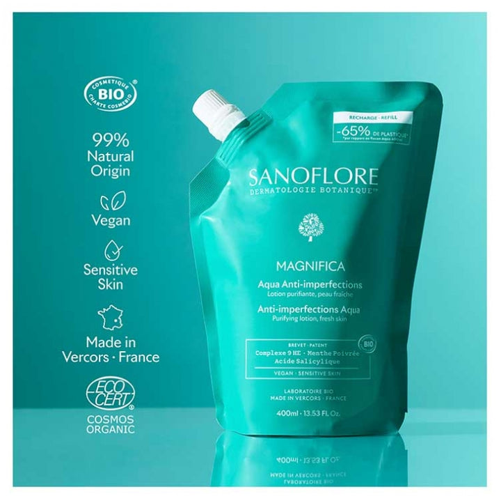Sanoflore Magnifica خلاصة نباتية لتحسين البشرة، ماء عضوي للبشرة المعرضة لحب الشباب Sanoflore 400ml