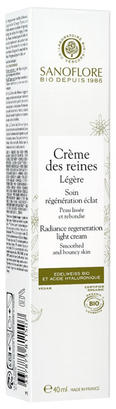 Sanoflore Reines كريم الملكات الخفيف للعناية بتجدد البشرة وإشراقها، معتمد عضويًا 40ml