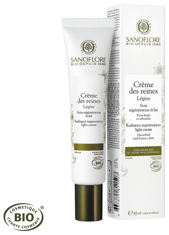Sanoflore Reines كريم الملكات الخفيف للعناية بتجدد البشرة وإشراقها، معتمد عضويًا 40ml