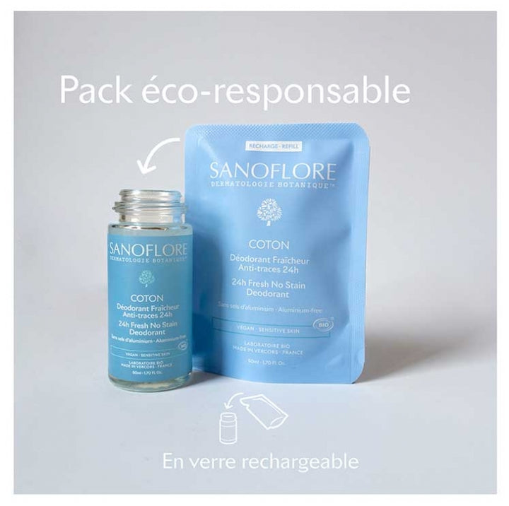 Sanoflore 24h مزيل عرق قابل لإعادة التعبئة برائحة القطن 50ml