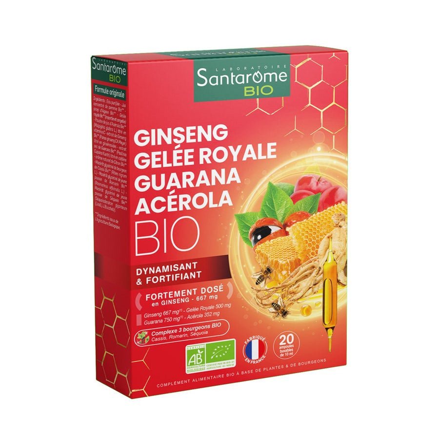 Santarome Bio Ginseng Royal Jelly Guarana Acerola X 20 Phials Vitalit 20 ampoules - FrenchBeautyHub