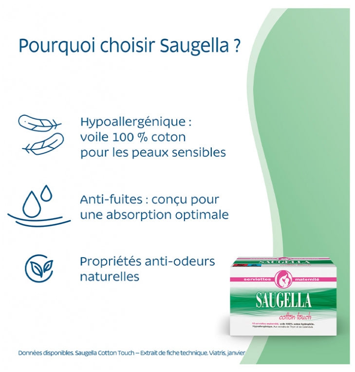 Saugella CottonTouch Serviettes hygiéniques de maternité hypoallergéniques 10 units