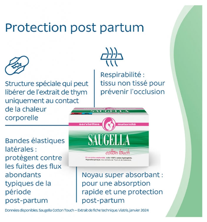 Saugella CottonTouch Serviettes hygiéniques de maternité hypoallergéniques 10 units