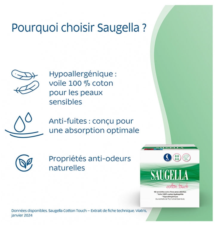 Saugella CottonTouch فوط صحية فائقة الرقة بأجنحة 2 x 12