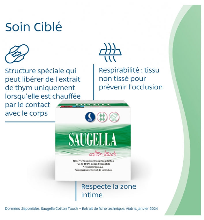 Saugella CottonTouch فوط صحية فائقة الرقة بأجنحة 2 x 12