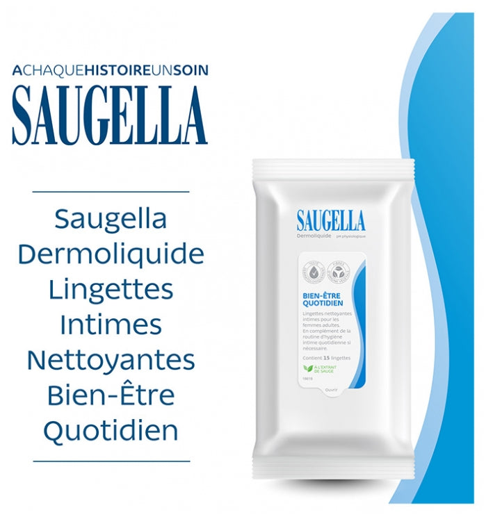 Saugella Dermoliquids مناديل مبللة للمنطقة الحميمة عبوة من 15 x15