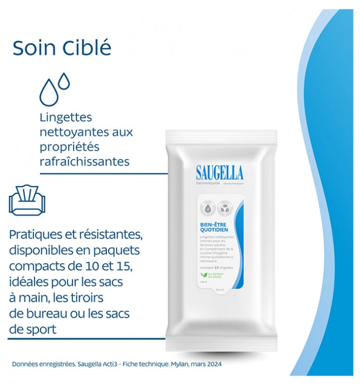 Saugella Dermoliquids مناديل مبللة للمنطقة الحميمة عبوة من 15 x15