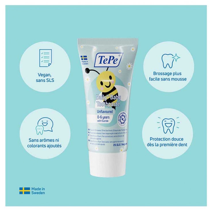 TePe Daily Toothpaste with Fluoride for babies 0–6 years, neutral flavour 50 ml (1.69fl oz)