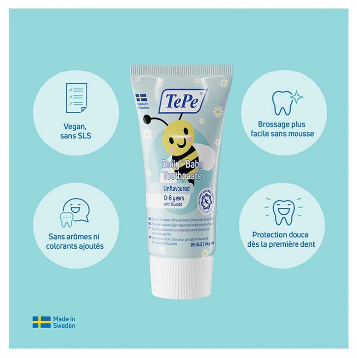 TePe Daily Toothpaste with Fluoride for babies 0–6 years, neutral flavour 50 ml (1.69fl oz)