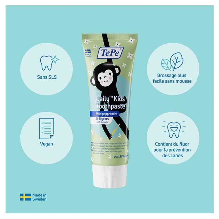 TePe Daily Dentifricio al fluoro al delicato gusto menta per bambini 0-6 anni 75 ml