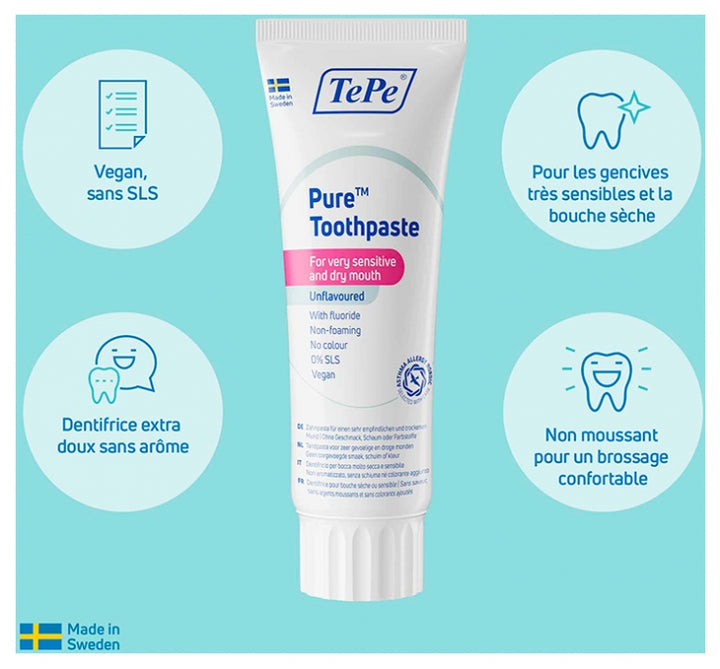TePe Pure Toothpaste with Fluoride Neutral Taste 75ml