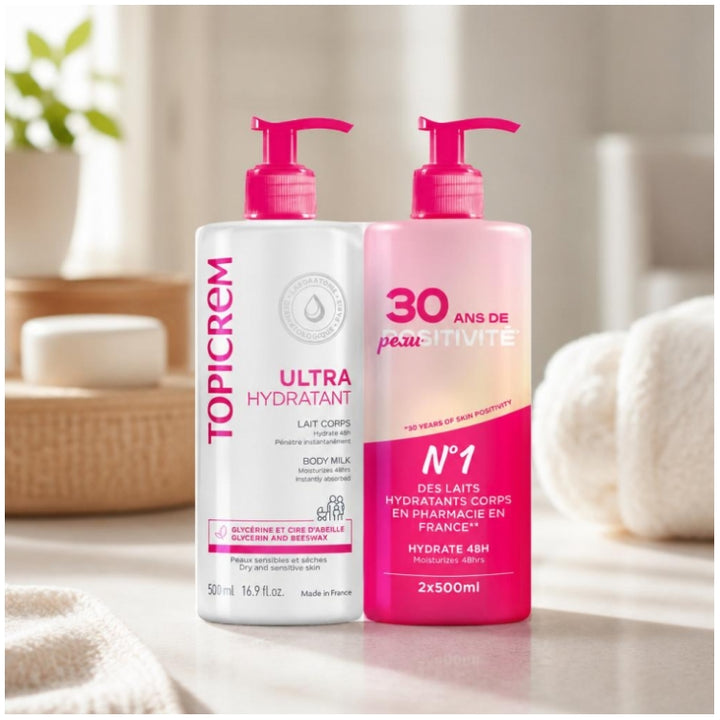 Topicrem Ultra-Hydrating Leite Corporal para Pele Seca e Sensível 500ml x2