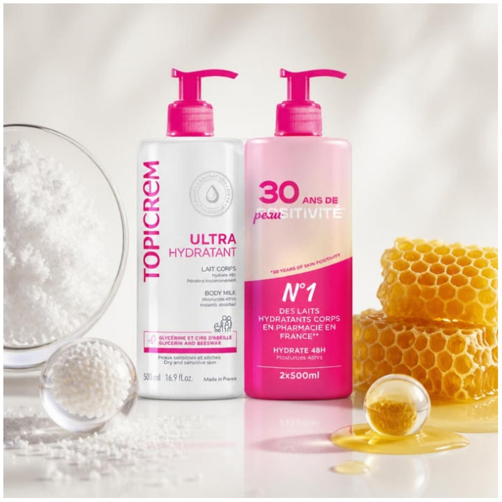 Topicrem Ultra-Hydrating Leite Corporal para Pele Seca e Sensível 500ml x2