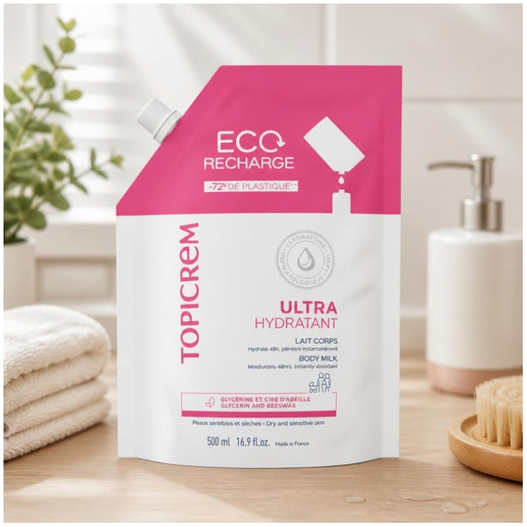 Topicrem Hydra+ UH حليب الجسم عبوة إعادة تعبئة صديقة للبيئة 500ml