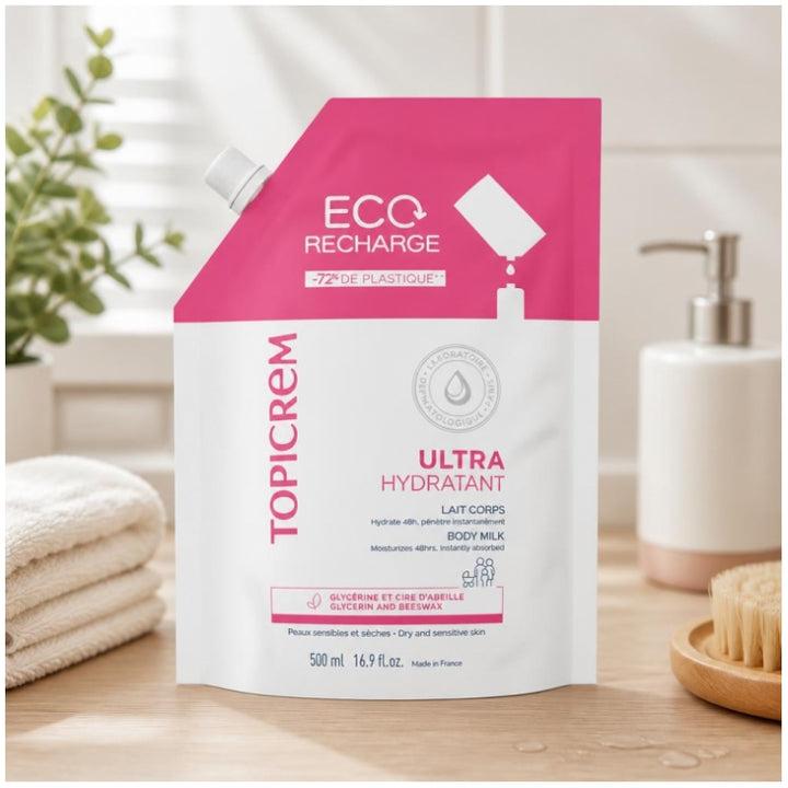 Topicrem Hydra+ UH حليب الجسم عبوة إعادة تعبئة صديقة للبيئة 500ml