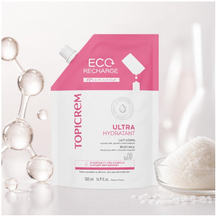 Topicrem Hydra+ UH حليب الجسم عبوة إعادة تعبئة صديقة للبيئة 500ml