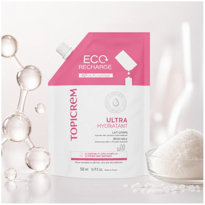 Topicrem Hydra+ UH حليب الجسم عبوة إعادة تعبئة صديقة للبيئة 500ml