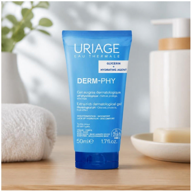 Uriage Derm-Phy Gel nettoyant dermatologique surgras visage et corps 50 ml