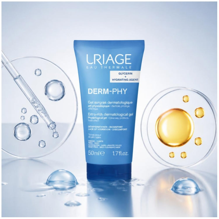 Uriage Derm-Phy Gel nettoyant dermatologique surgras visage et corps 50 ml