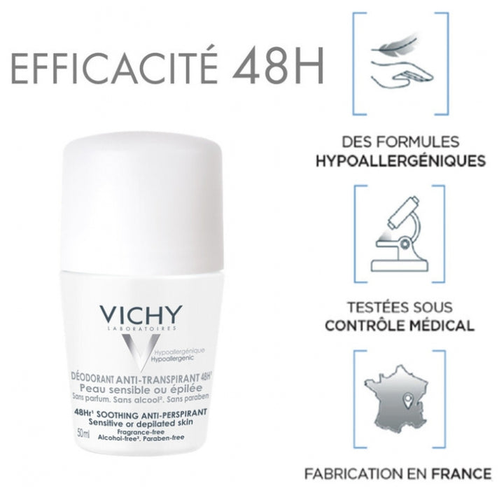 Vichy Anti-Perspirant مزيل عرق للبشرة الحساسة أو بعد إزالة الشعر حماية لمدة 48h 50ml