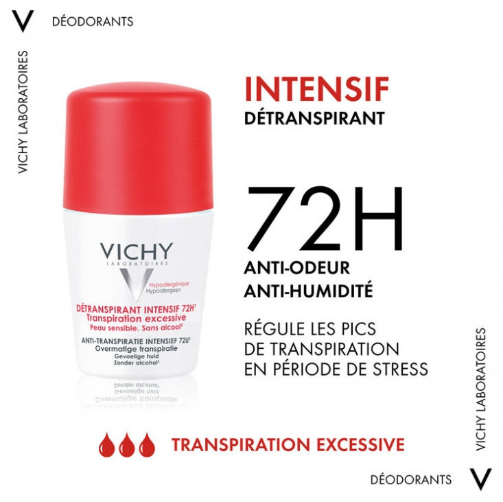 Vichy Intense Anti-Perspirant Roll-On Deodorant for Sensitive Skin