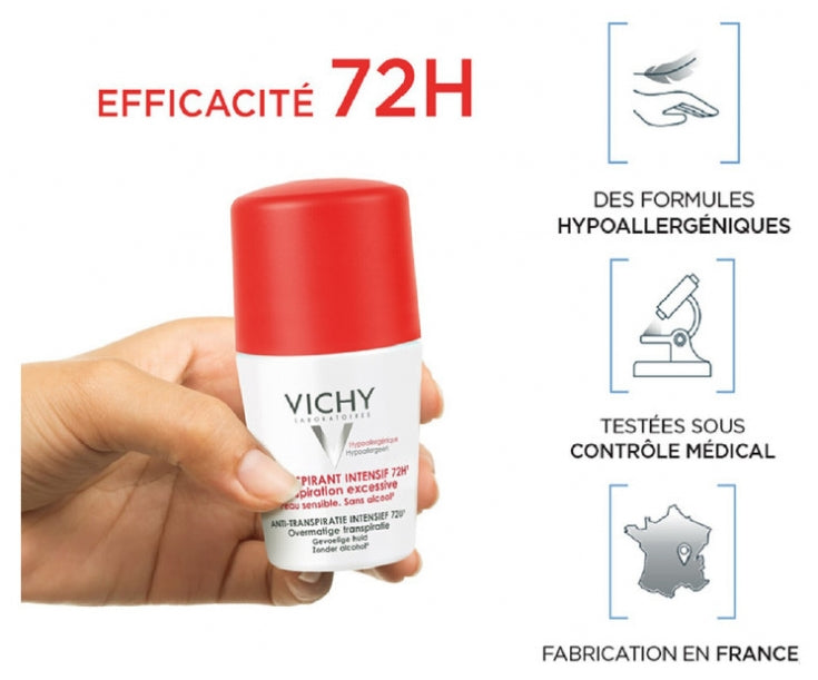 Vichy Intense Anti-Perspirant Roll-On Deodorant for Sensitive Skin