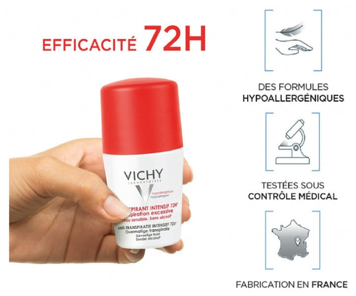 Vichy Intense Anti-Perspirant Roll-On Deodorant for Sensitive Skin