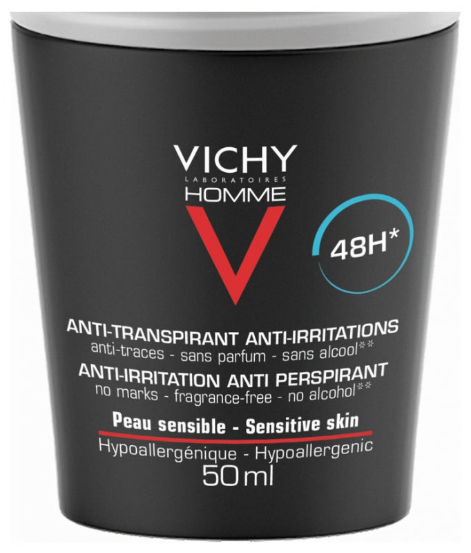Vichy Homme Déodorant Anti-transpirant Roll-on Peaux Sensibles 48h