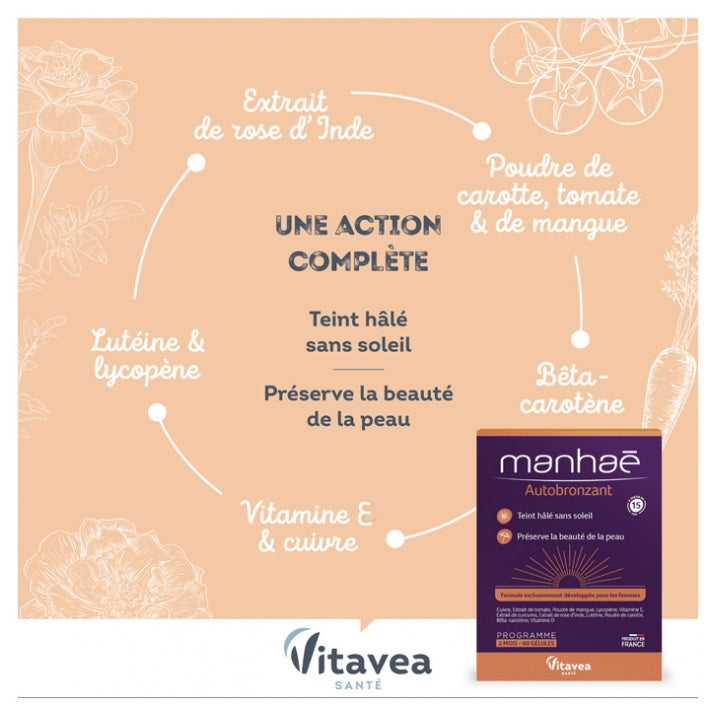 Manhaé كبسولات للتسمير الذاتي 60 capsules