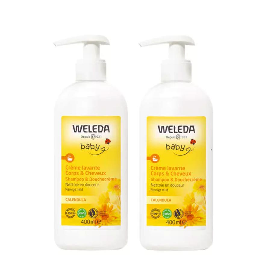 Weleda Calendula Baby Face and Body Cleansing Cream Corps et Cheveux 400ml x2 (13.53fl oz x2) - FrenchBeautyHub