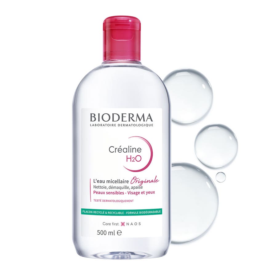 Micellar solution make-up remover fragrance free créaline H20 500ml Crealine H2O Peaux Sensibles, Normales à Mixtes Bioderma