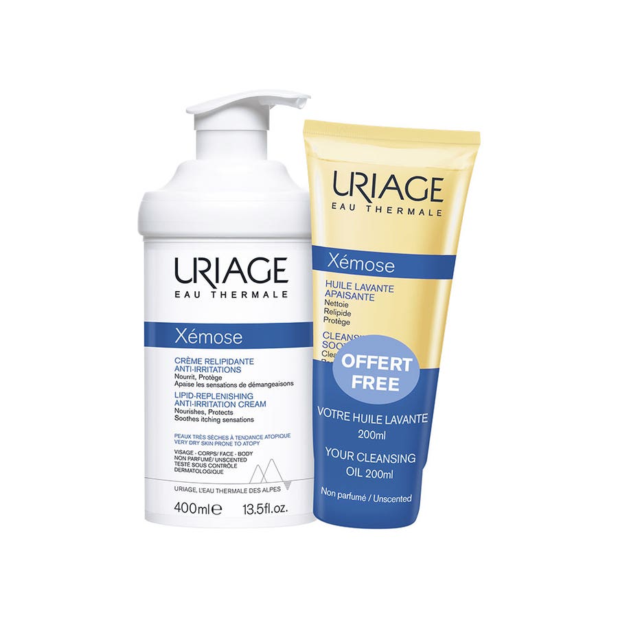 Uriage Xemose Lipid Replenishing Cream + Free Cleansing Soothing Oil 400ml (13.53fl oz)