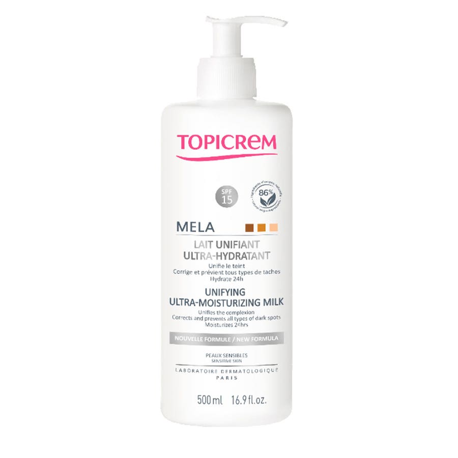 Unifying Ultra Hydrating Milk Sensitive skin 500 ml Mela Taches Pigmentaires Topicrem