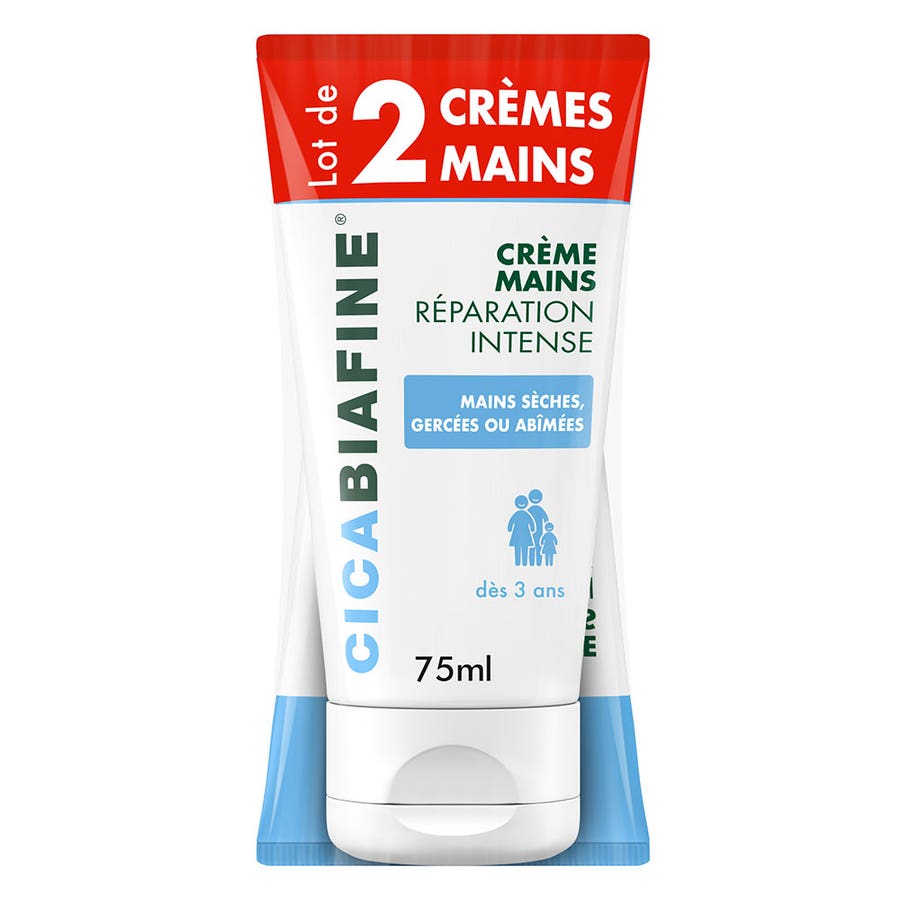 Hand Cream Intense Repair 2x75ml Cicabiafine Sèches gercèes ou abîmées Biafine