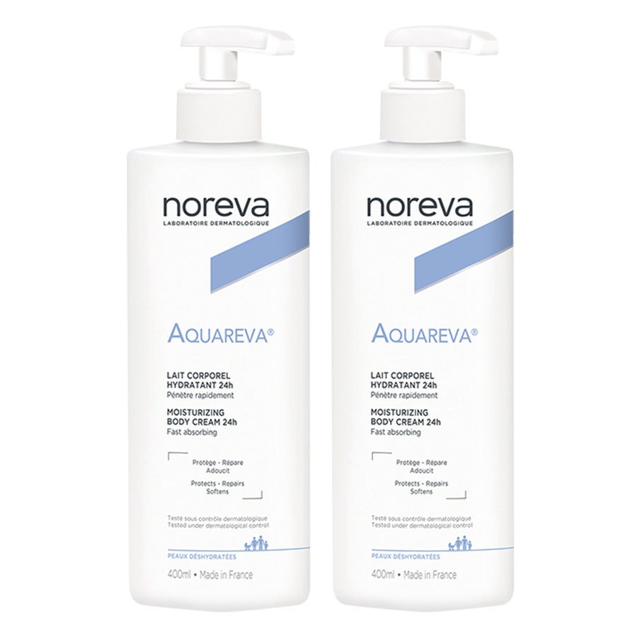 24 Hr Moisturizing Body Cream 2x400 ml Aquareva Dehydrated Skin Noreva